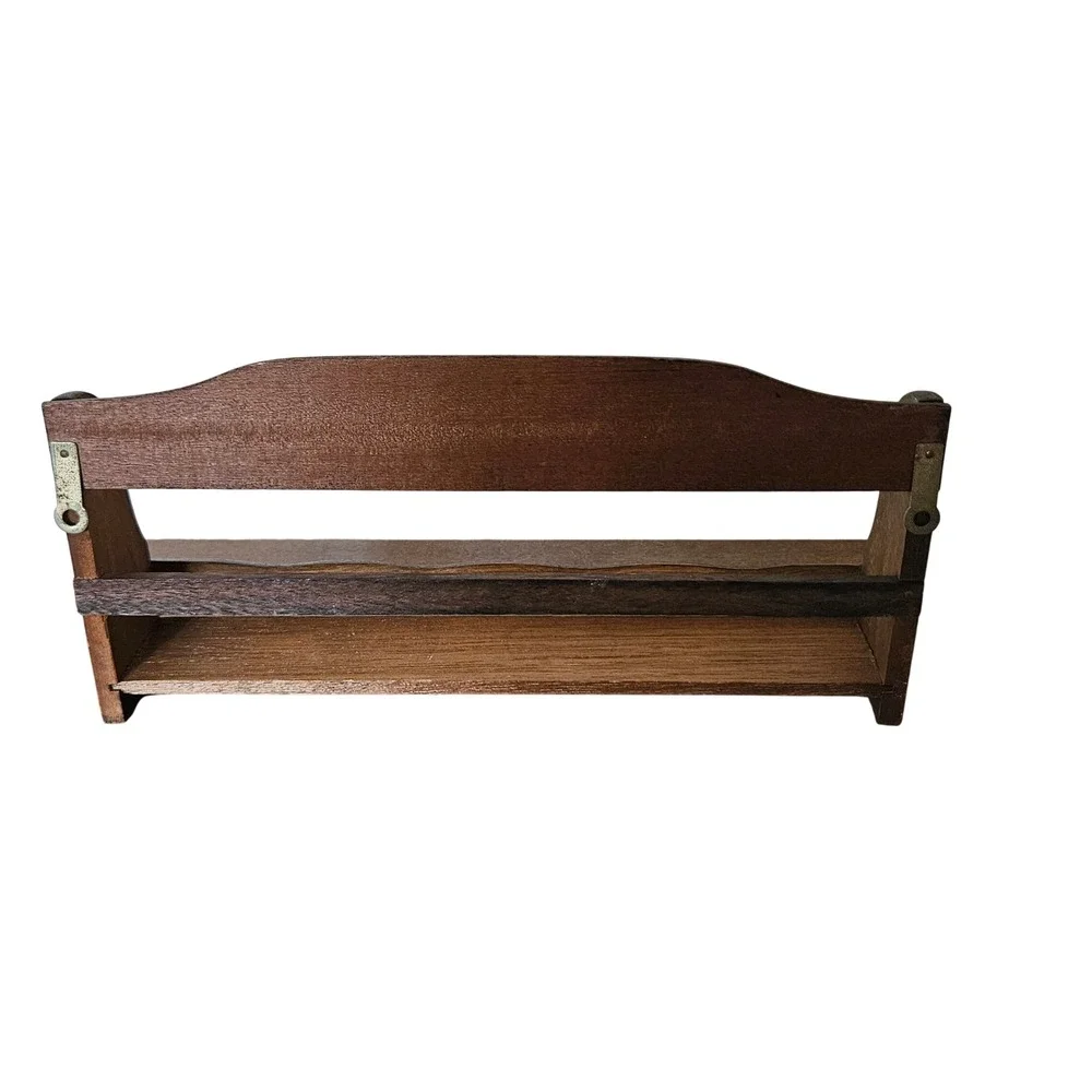 Vintage Wood Wall Mount Spice Rack Scalloped Brown Farmhouse Display Shelf